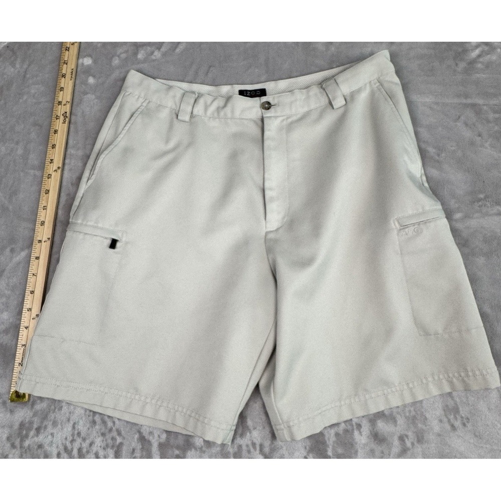 IZOD Golf Mens Shorts Beige Classic‎ 36 100% Polyester Zipper Phone Pockets
